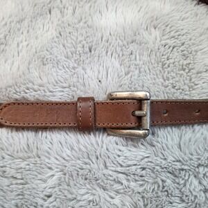 GAP Belt Womens 32 Braided Brown Leather Silver Buckle Skinny Thin